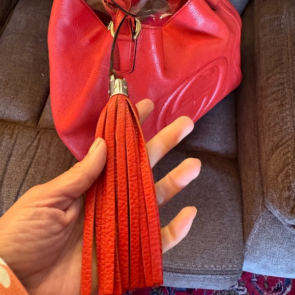 Excellent Conditions Authentic GUCCI Red/ Orange Leather Soho Tote Hand Bag - Picture 9 of 16